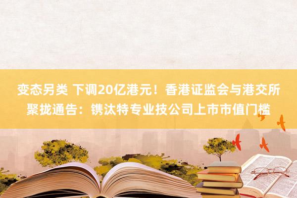 变态另类 下调20亿港元！香港证监会与港交所聚拢通告：镌汰特专业技公司上市市值门槛