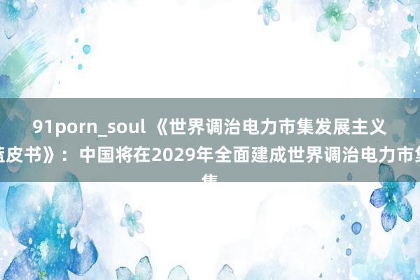 91porn_soul 《世界调治电力市集发展主义蓝皮书》：中国将在2029年全面建成世界调治电力市集