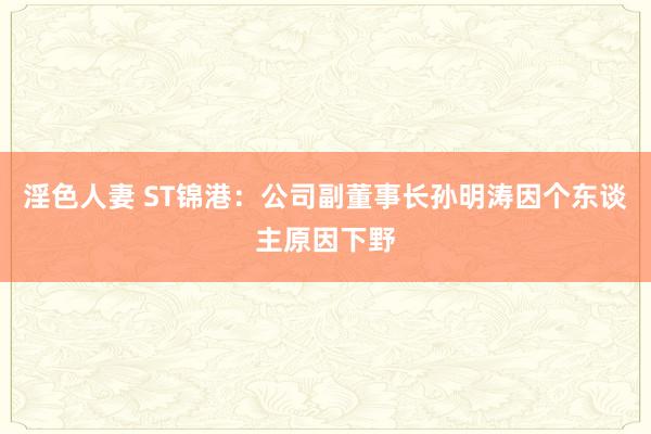 淫色人妻 ST锦港：公司副董事长孙明涛因个东谈主原因下野
