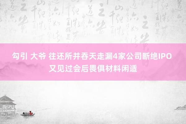 勾引 大爷 往还所并吞天走漏4家公司断绝IPO 又见过会后畏俱材料闲适